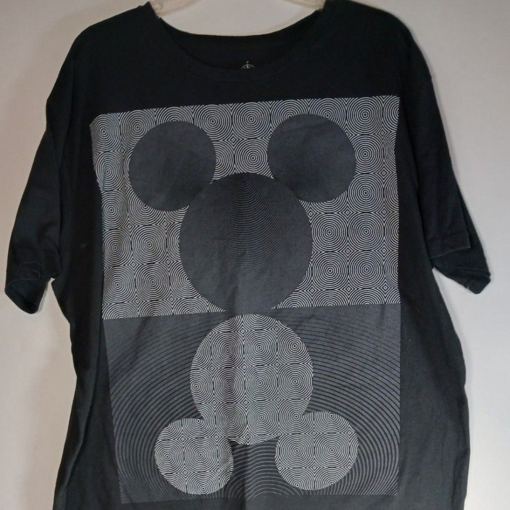 Disney Mickey Mouse Ears Logo Spiral Black T-Shirt Size XL Rare